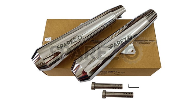 Royal Enfield GT and Interceptor 650 AEW 103 Polished Exhaust Silencer LH-RH Pair - SPAREZO